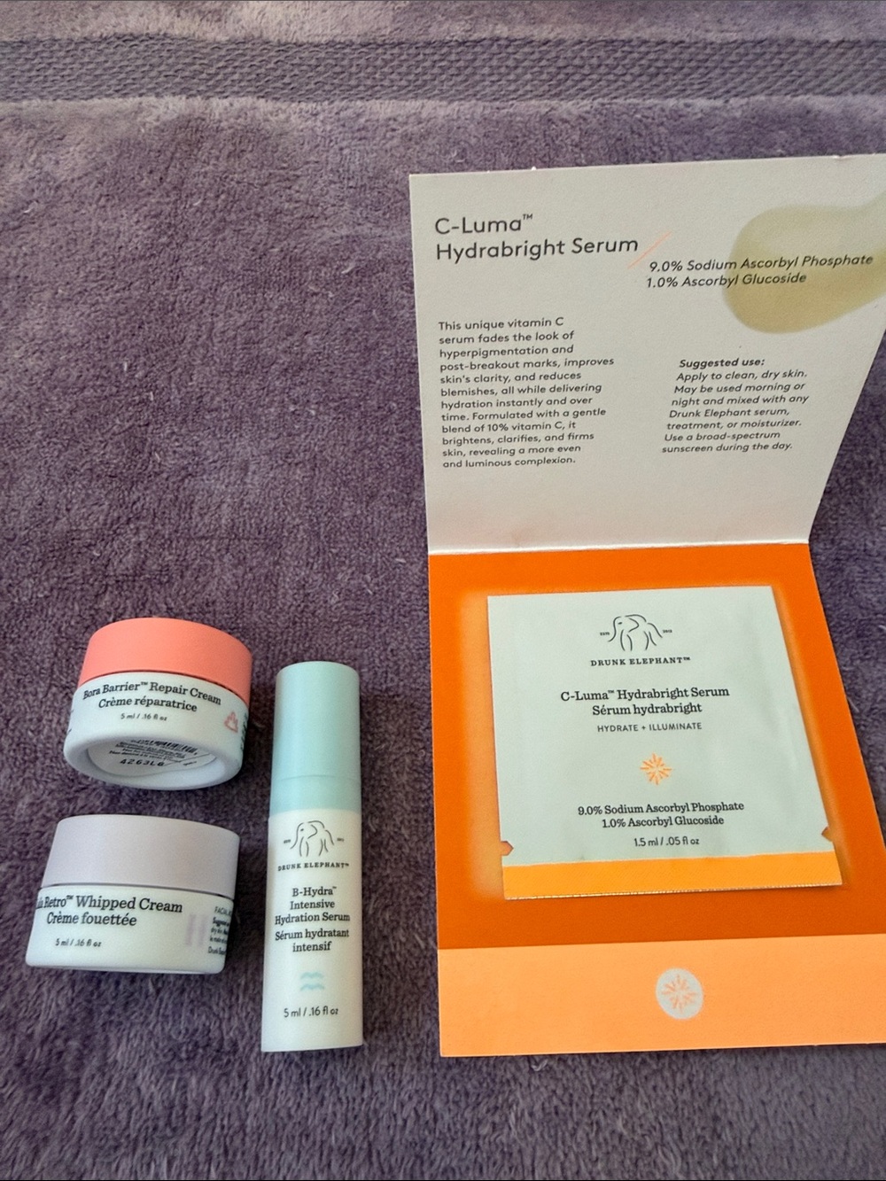 Drunk Elephant Deluxe Sample Travel Set Serum Cream Lala B-hydra Bora Barrier